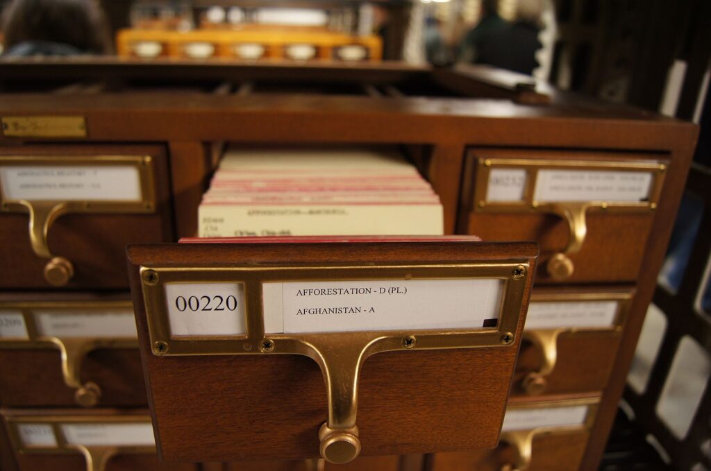 Card catalog in the Library of Congress, with one drawer pulled out
